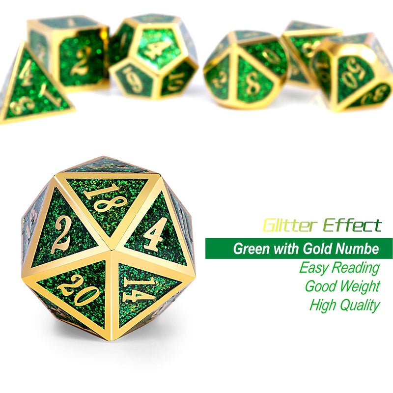 DNDND Metal Dice Set D&D,Glitter Green Heavy DND Dice with Free Metal Case for Role Playing Games Dungeons and Dragons - Image 5